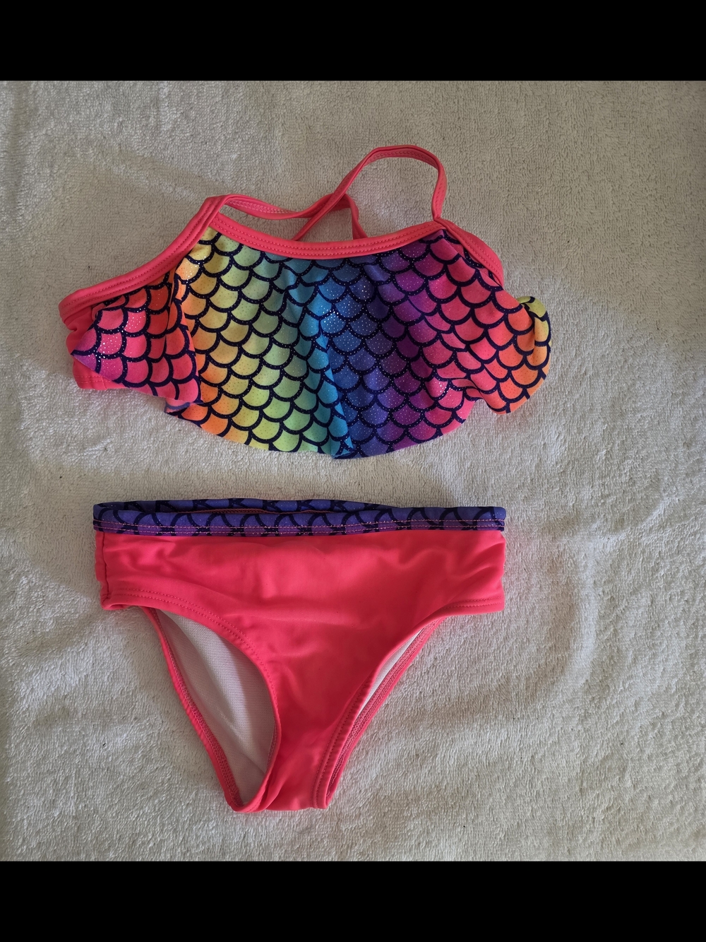 4 For $20 wonder nation Neon Pink Rainbow Mermaid Scale Two-Piece Swimsuit